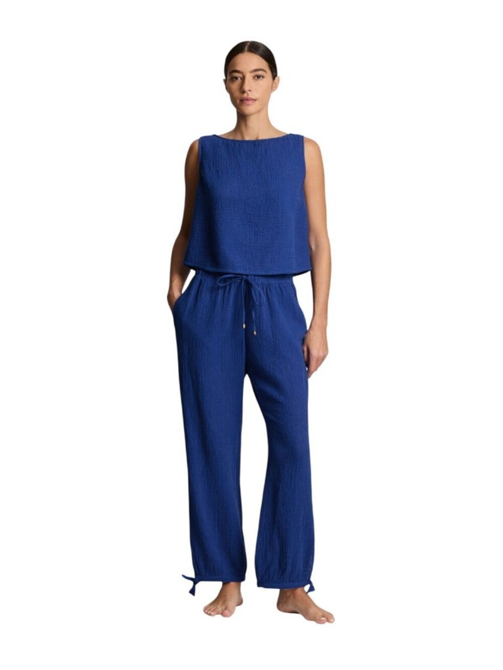 NWT Lauren Ralph Lauren Womens Top & Pants Cover Up Swim Woven Blue Saturn M